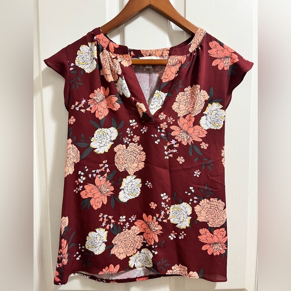 Loft red floral top